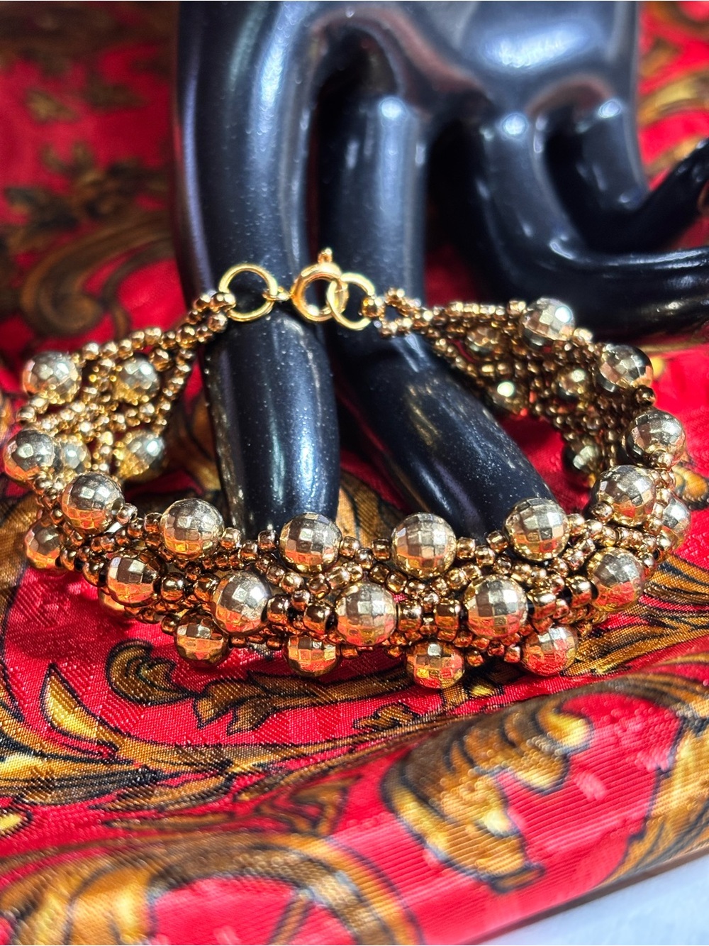 Handmade Gold Tone Cluster Beaded Bracelet 6.5 inches